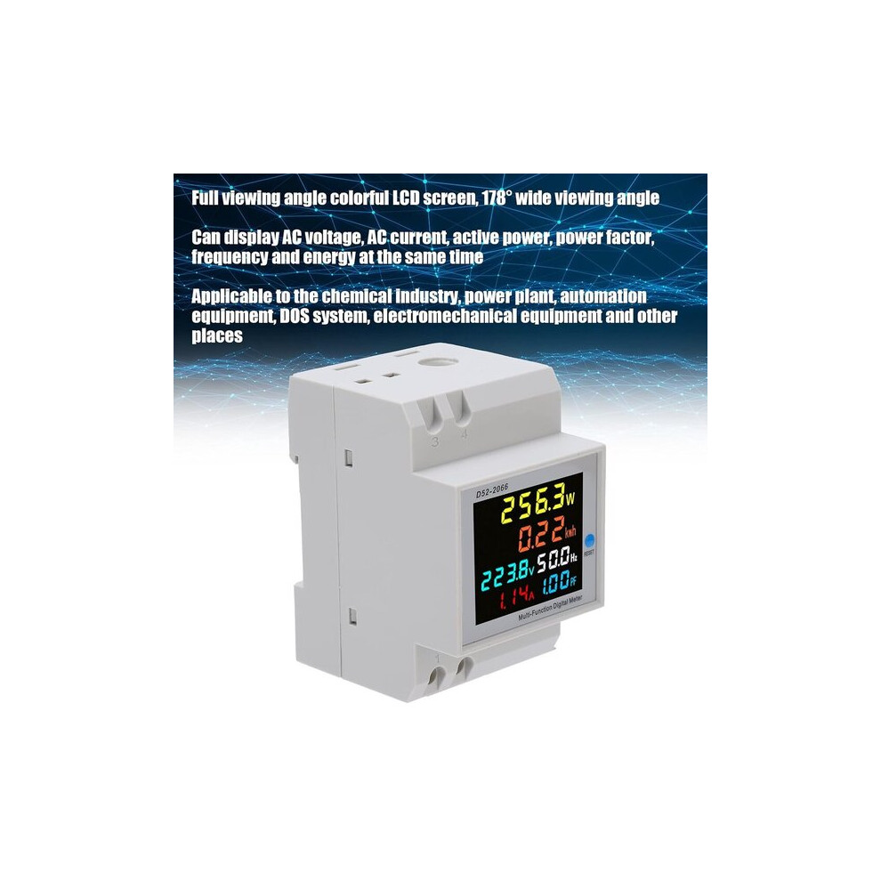 Single-Phase Energy Metre Digital Ac 40-300V 100A Din Rail Mounted Kwh Wattmeter With Voltage Current Monitor 6901508357570