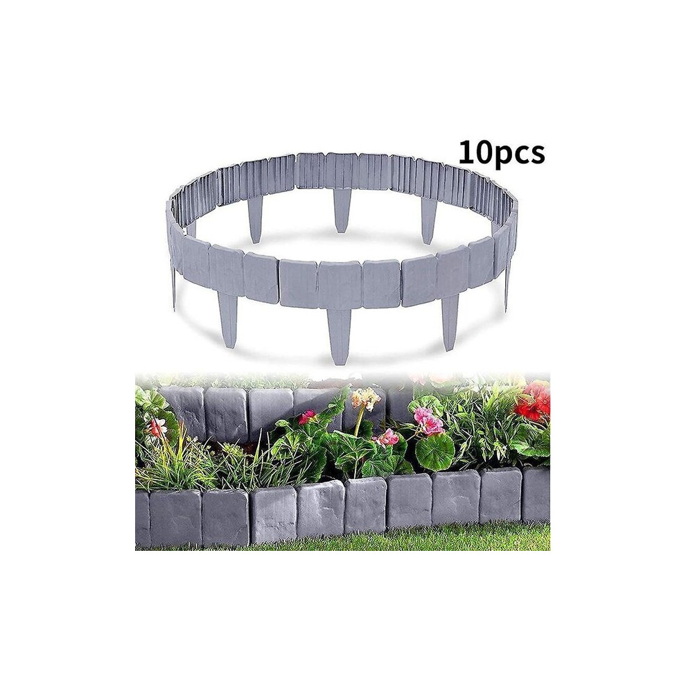 Lawn Edging Strips, 10 Pieces, Durable Plastic Garden Path Divider, Charcoal Grey Stone Imitation, Flexible Border For Lawns Beds 6901508388512