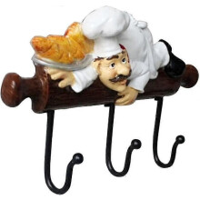 Kitchen Wall Hook with Resin Chef Figurine, 3 Metal Hooks Load-bearing 10kg, Easy to Install Wall Decoration, 9.6 Inches