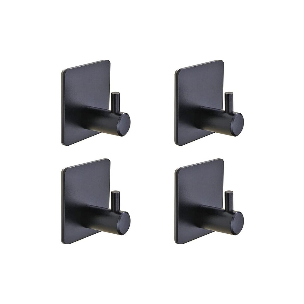 Wall Hooks, 4-Pack, Adhesive Mounting, No Drill Required, Black Matte Metal, Waterproof, For Towels Bathrobes, Bathroom Kitchen Accessories 6901508364936