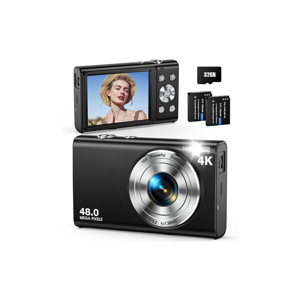 Compact Digital Camera With 48Mp 4K Video, 16X Digital Zoom Autofocus For Vlogging And Webcam Use 6901508388260