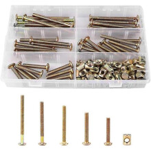 Set M6 verzinkte koolstofstalen schroeven, 40 mm, 50 mm, 60 mm, 70 mm en 80 mm, roestbestendige zeskantbouten en -moeren voor meubels