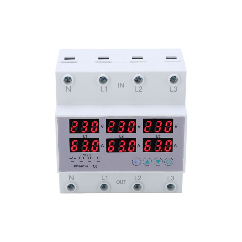 3 Phase Din Rail Voltmeter For 3 Phase Systems, 1-63A Load Current, Automatic Start Over/Under Voltage Protection, Industrial Use 6901508391857