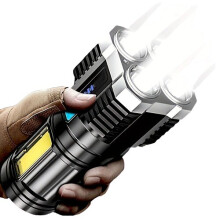 LED Flashlight USB Rechargeable Waterproof with COB Side Light, 4 Modes for Outdoor Camping and Hiking