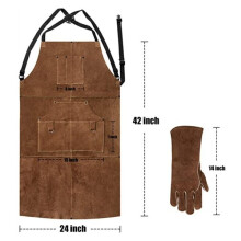 Welder's Apron in Fireproof Heat Resistant Leather with 6 Pockets, Adjustable Sizing from M to XXXL for Workshop and Forging Use