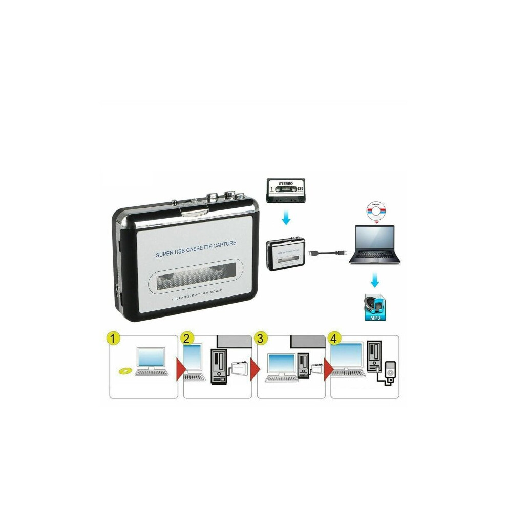 Portable Cassette To Mp3 Converter, Usb Powered For Home Car With Tape Conversion Software 6901508373389