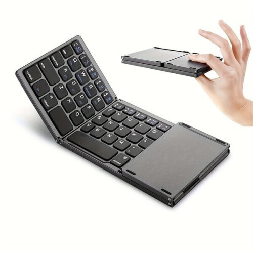 Wireless Foldable Keyboard with Touchpad, Compatible with Mac Windows iOS Android, Silent Portable Tri-Fold Design for Laptop Tablet PC