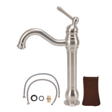 Bathroom Basin Tap in Brass with Single Lever Mixer for Hot and Cold Water, High Arc Spout, Industrial Vintage Design