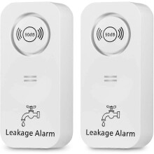 Waterlekdetector (set van 2) met 90 dB alarm en dubbele sonde voor bescherming van badkamer, keuken en kelder.