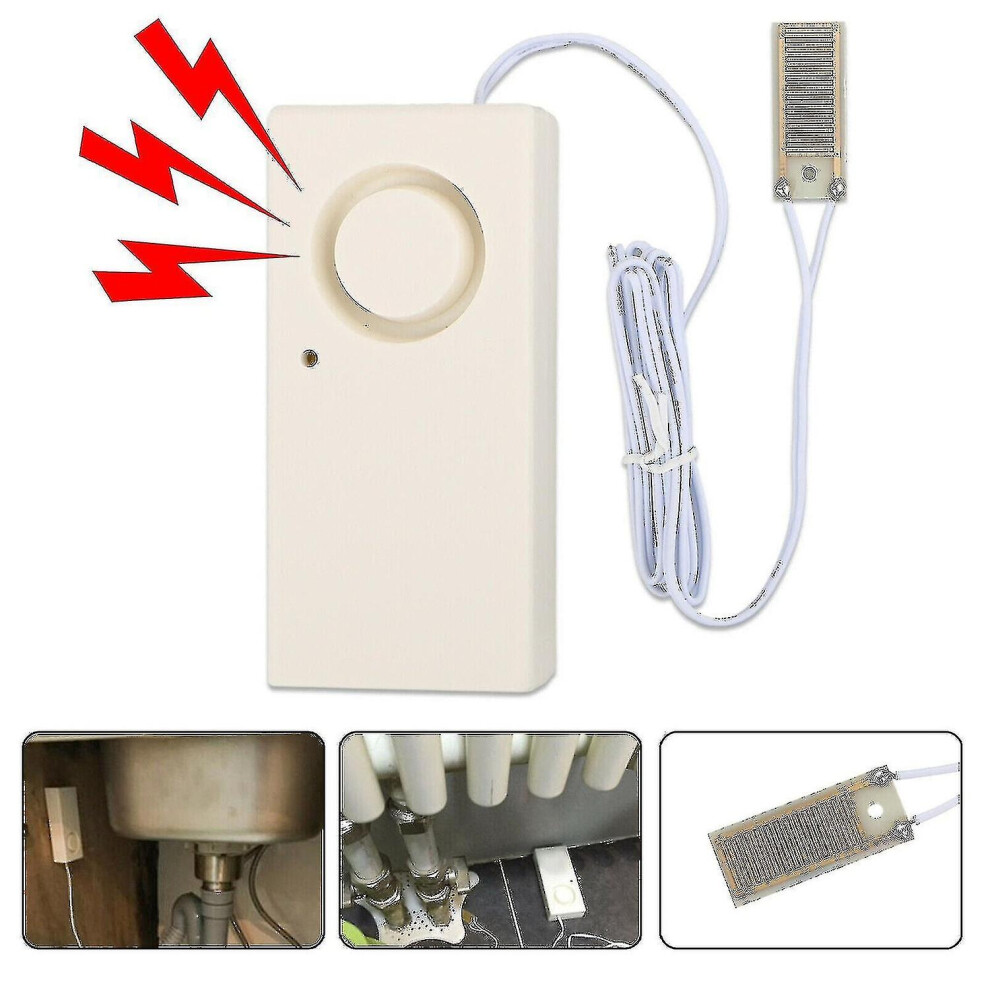 Water Leak Detector Alarm, 130Db Loud Home Security Flood Alarm With Adhesive Pads Suction Cups For Leak Prevention 6901508401969
