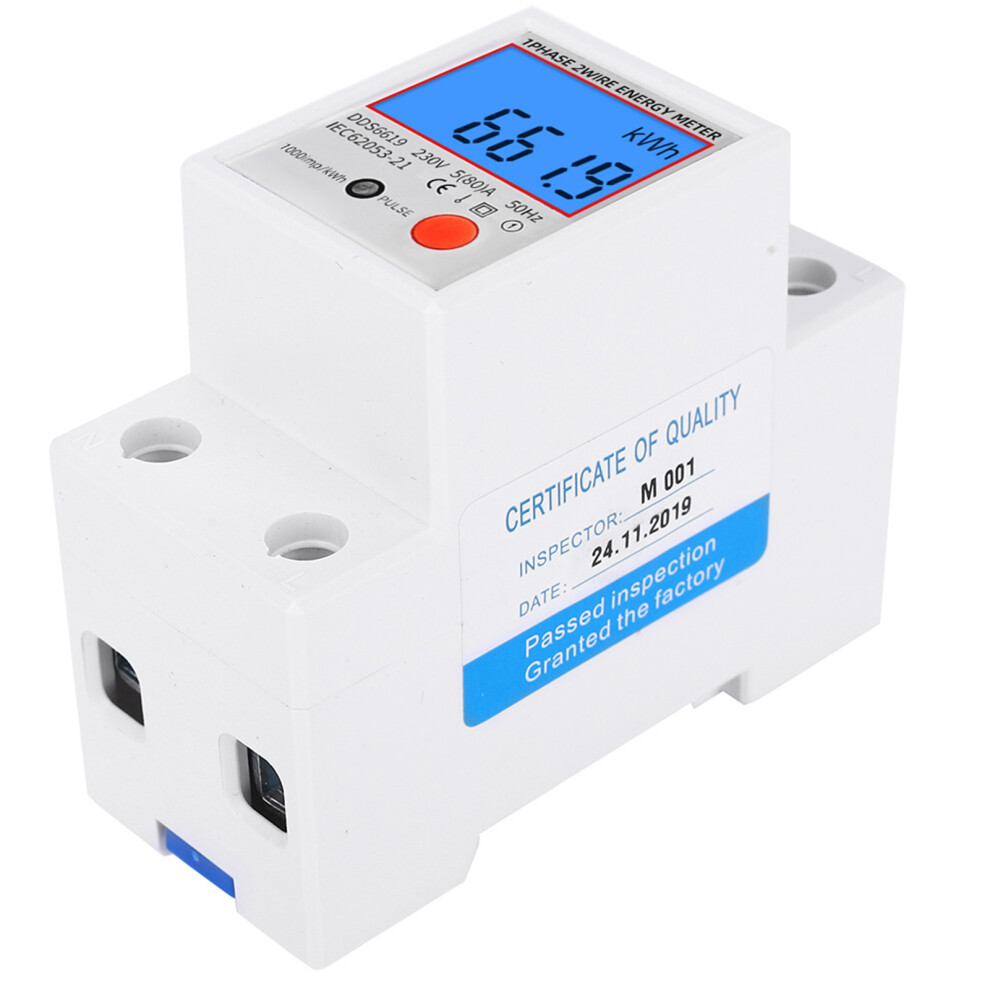 Digital 1-Phase Energy Meter With Backlight, 230V 80A, Model Dds6619-012 9391362304914