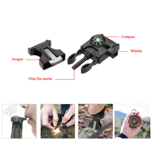 10pcs 5-In-1 Quick Release Buckles with Compass Whistle Fire Starter