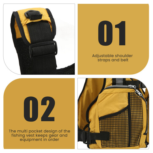 Fishing Vest with Adjustable Straps Yellow