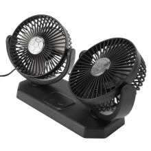 12V Double Head Car Fan, 3 Gear USB Rechargeable, ABS Material