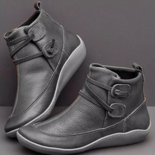(Gray, 38) Women\'s Lace-Up Ankle Boots - Comfy Round Toe 1