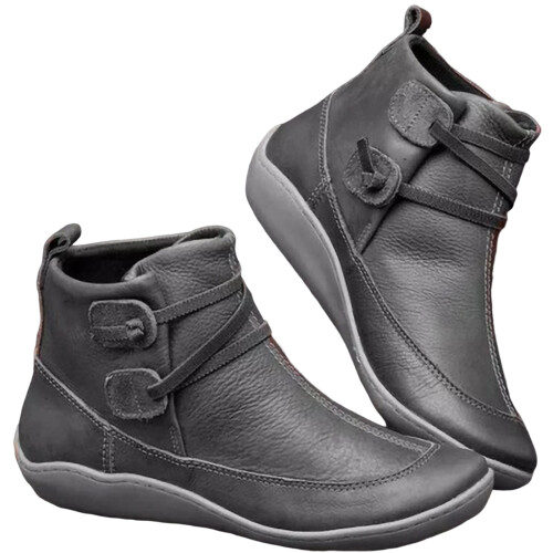 (Gray, 38) Women\'s Lace-Up Ankle Boots - Comfy Round Toe 2