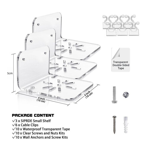 3pcs Acrylic Small Wall Shelf 252g 10x10x5cm Clear 1
