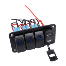 Panneau à bascule 3 interrupteurs 12V/24V avec USB 4,8 A bleu