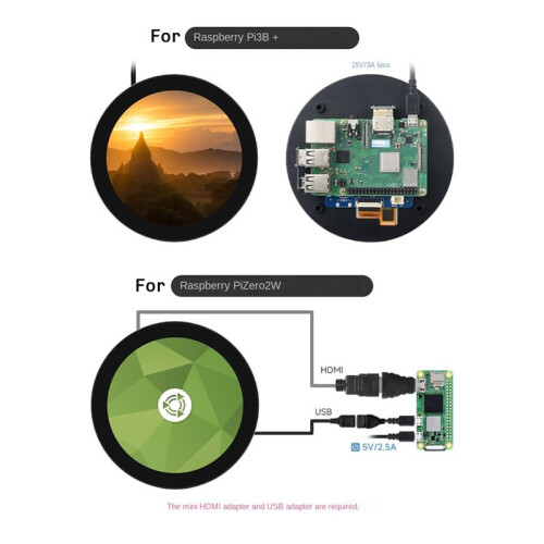 Waveshare Tela Capacitiva Circular Compatível com  de 4 Polegadas com Resolução de 720x720 Painel de Exibição IPS Tela Sensível Ao Toque de 10 2