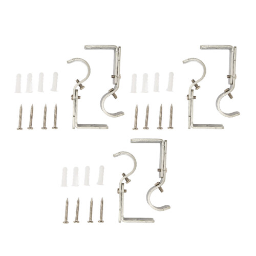 6PCS Adjustable Iron Curtain Rod Brackets, Silver, 9cm
