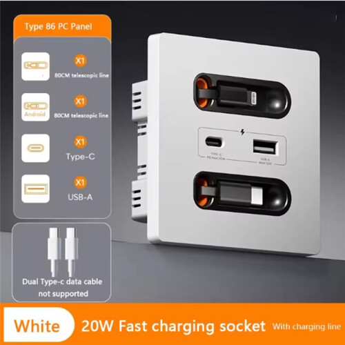 Universal  Socket with Charging  20W Fast Charge USB C Port PC Power Wall Panel,Mobile Phone Charging Type C 1