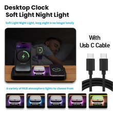 Cargador Inalámbrico con Reloj Digital de 30 W, Luz Nocturna RGB, Estación de Carga Rápida para Smartphones, para , para Watch y