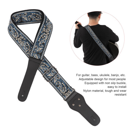 Adjustable Nylon Guitar Strap Blue Grey with Non Slip Buckle 2