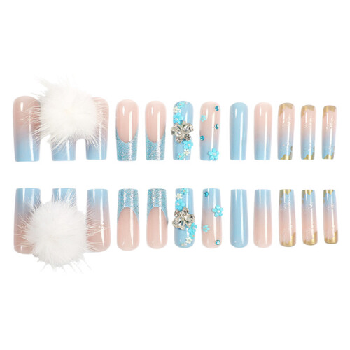 Blue Long Square Press-On Nails Kit for Women 1