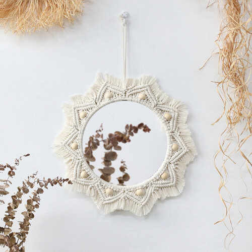 Macrame Mirror Handmade  Makeup Mirror Compact Bohemia Decoration Home Bedroom Decorative Wall Mirror 1