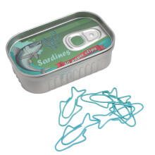 Pinces Ă papier en forme de poisson, 30 piĂšces, boĂźte bleue et vert d'eau.