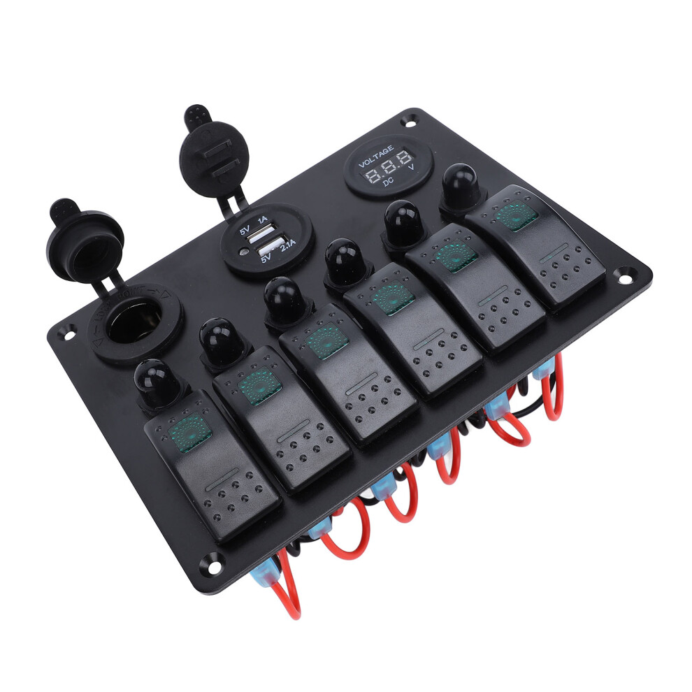 Dc 12Â24V 6 Gang Rocker Switch Panel With Dual Usb & Digital Voltmeter, Ip66 Waterproof 9351388191455