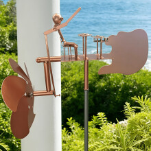 1 Stück Handgefertigter Windkraft-Musiker aus Eisen - Große 46 Zoll hohe Outdoor-Windmühlen-Skulptur mit beweglichen Armen & Trommeln, Garten