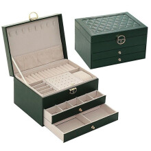 Jewellery Storage Box with 3 Layers, PU Leather in Elegant Pink for Dresser Organisation