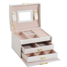Portable Travel Jewellery Box with Mirror for Girls, 3-Tier PU Leather Organiser with Removable Compartments for Earrings Rings