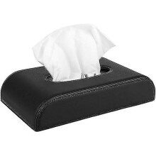 Car Tissue Box Cover PU Leather with Hanging Strap for Car Dashboard Organiser, Compatible with Standard Tissues, Black