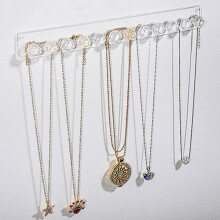 Jewellery Organiser, Wall-Mounted Acrylic Necklace Holder with 12 Diamond Hooks, Transparent 2-Pack for Bracelets and Rings