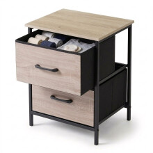 GEEZY Bedside Table with 2 Drawers Small Dresser Fabric Storage Table Living Room 45cm