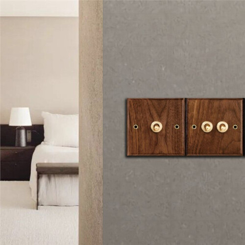 Retro Walnut Wall Toggle  Panel 1-4Gang 2Way Solid Wood Double Universal Electrical Power Outlet C