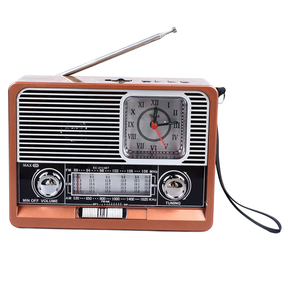 Vintage Am/Fm/Sw Bluetooth Clock Radio With Flashlight & Mp3 For Home Travel 9361388201870