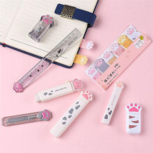 8-Teiliges SüßEs Katzenpfoten-Briefpapier-Set Kawaii Schulbedarf Inklusive Bleistiftspitzer und Einziehbarem Radiergummi (Weiß)