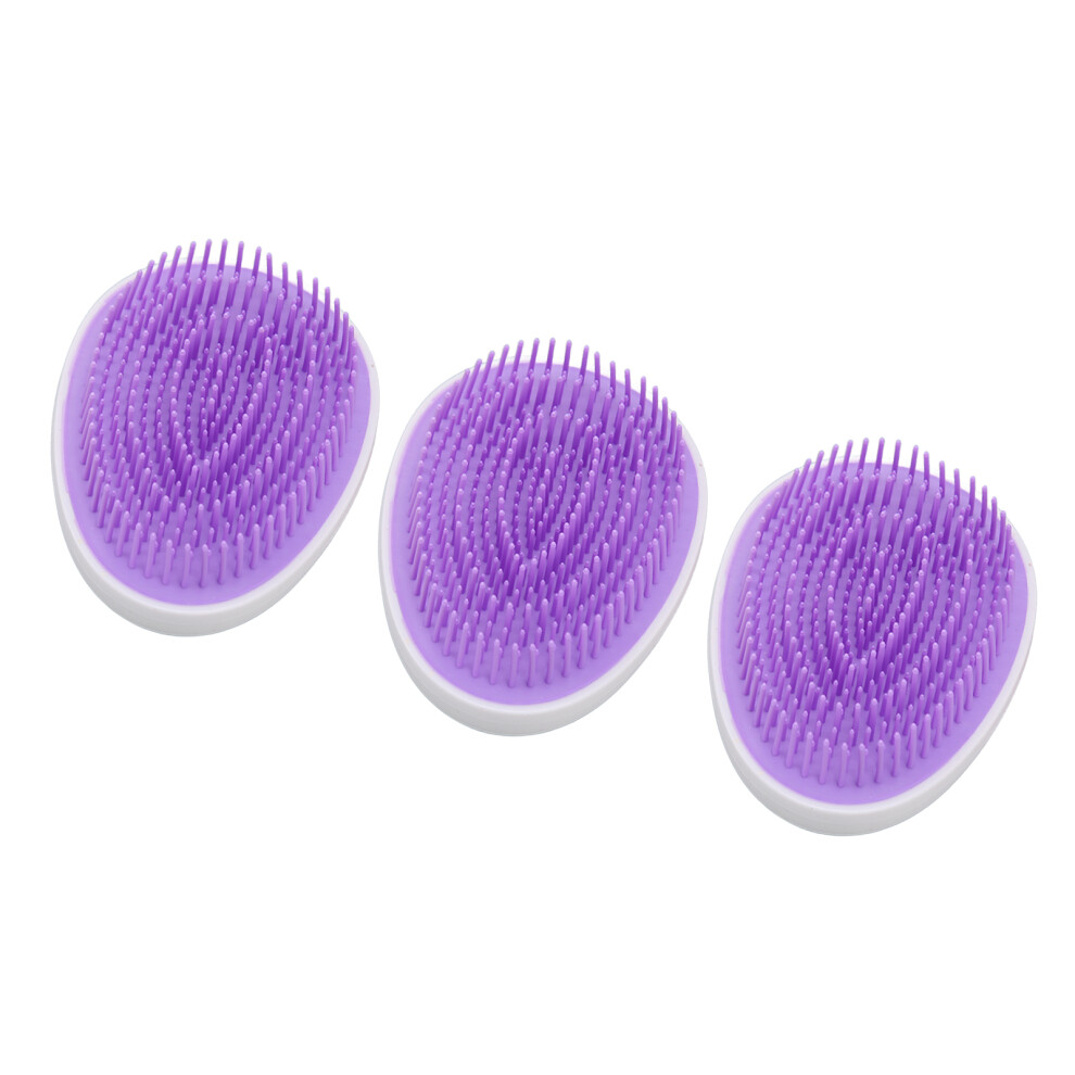 Purple 3Pc Egg-Shaped Wet & Dry Massage Detangling Hair Combs