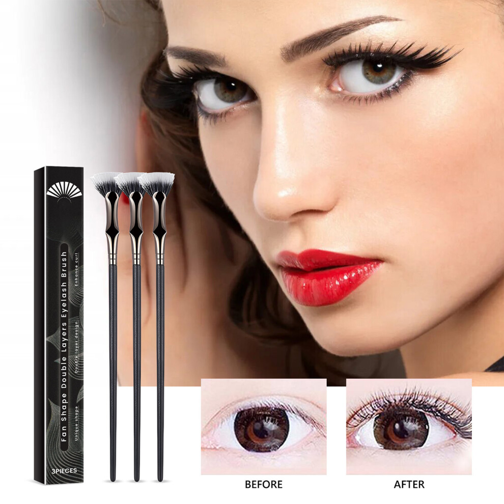 Hue-Grain (3Pcs) Double Layer Mascara Brush - Soft Fan Bristles