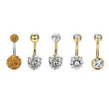 (Gold) 5PCS Stainless Steel Belly Rings Body Jewelry