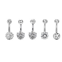 (Silver) 5PCS Stainless Steel Belly Rings Body Jewelry