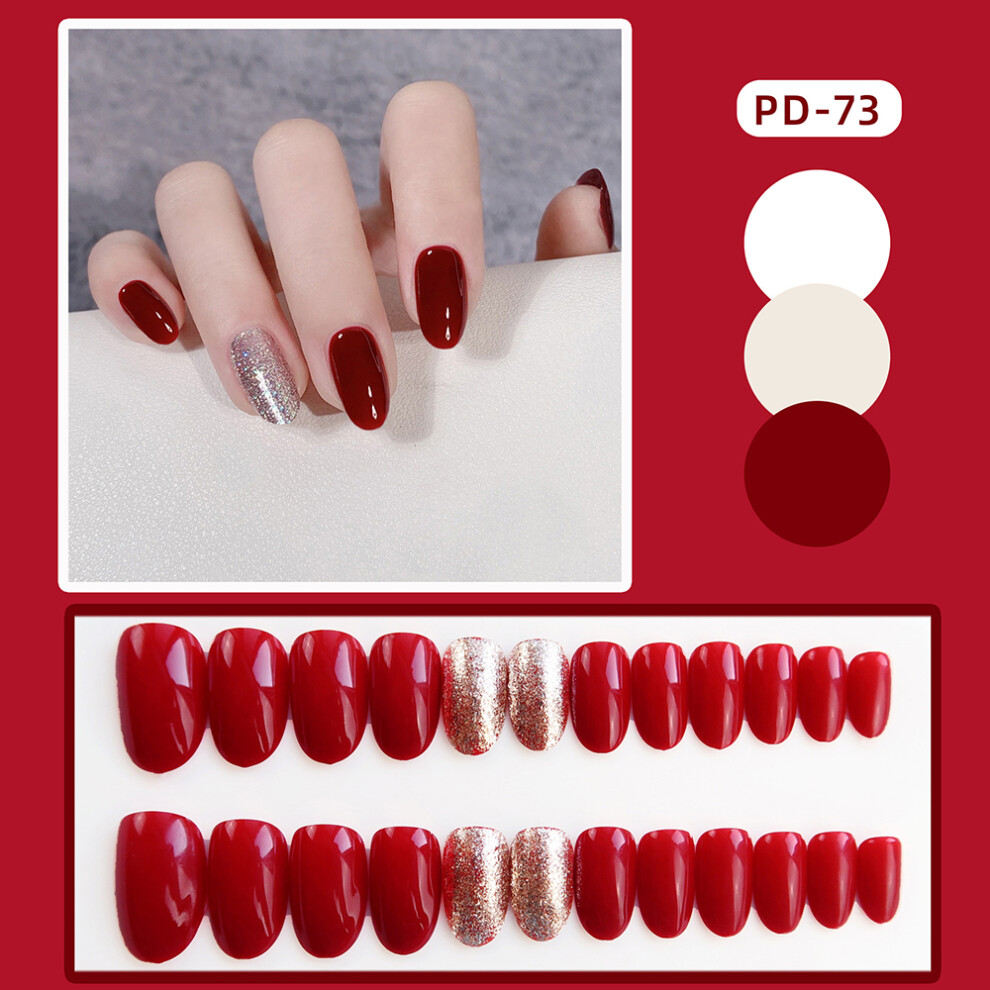 Dachuang Beauty Red/Silver (Standard) 24Pcs French False Nails, Wine & W/Glue