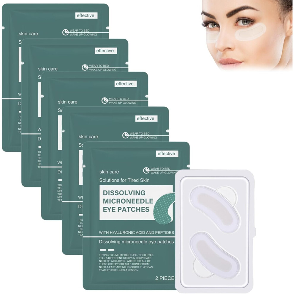 Gogerstar 5Pcs Dissolving Microneedle Eye Patches,Nano Microneedle Patch With Peptides,Hyaluronic Acid,Glycerin,Anti Wrinkle Patch,Micro Needle Patch