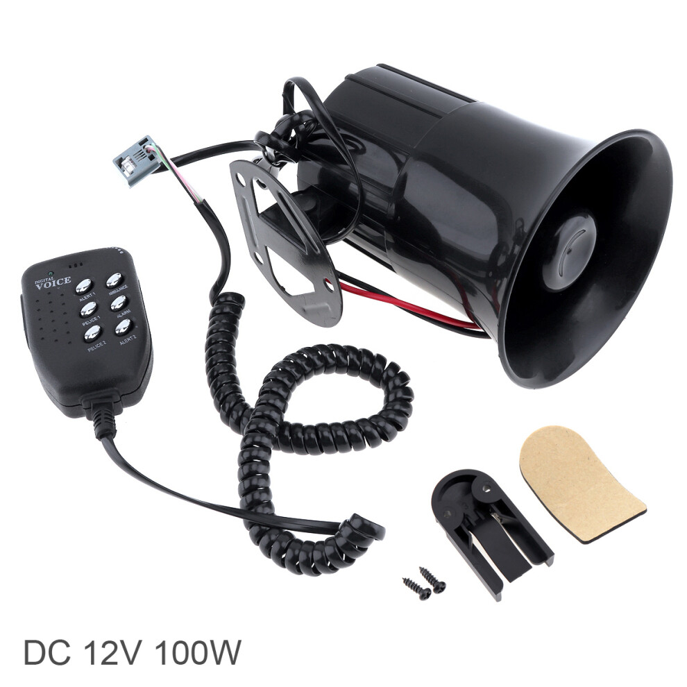 100W 12V 6 Sound Car Speaker Loud Alarm Siren Horn 120-150Db With Mic Microphone For Auto Truck 6935161630060