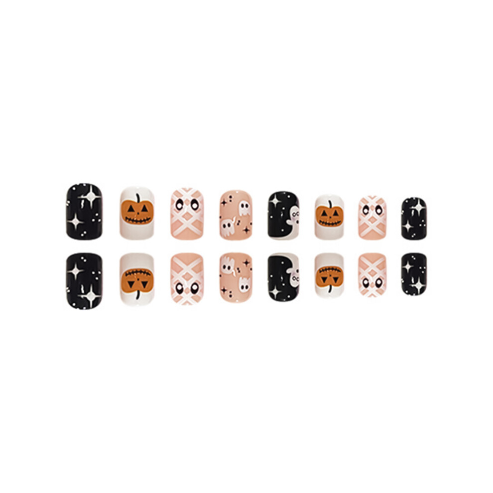 Phui-Pet-Supplies 24Pcs Halloween Fake Nails Pumpkin Ghost Design