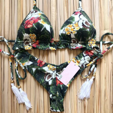 (KB10) Sexy Leaves Print Bikini Set - Low Waist 2pcs