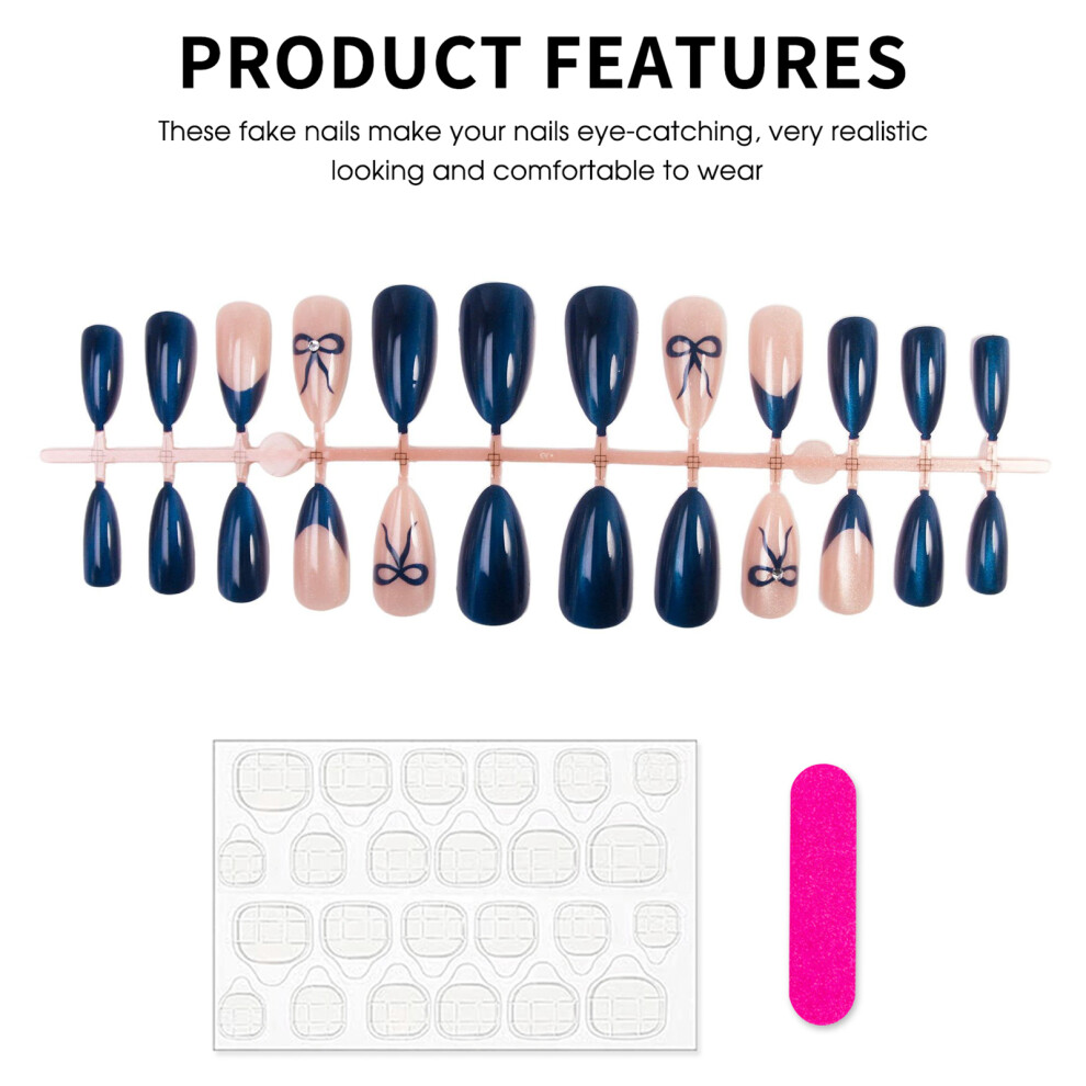 Dachuang Beauty Blue 24Pcs Bowknot False Nails For Parties & Weddings